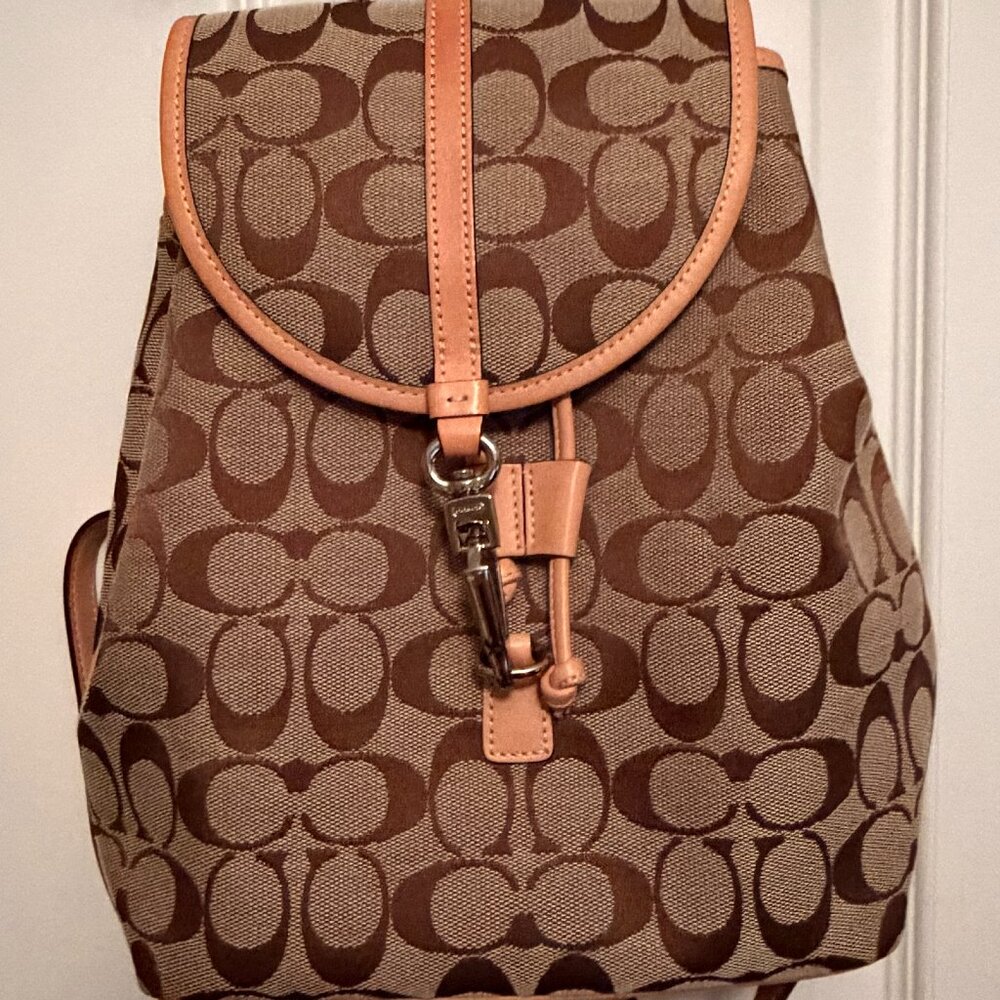 Coach Signature "C" Jacquard Canvas & Leather Brown/Tan Backpack